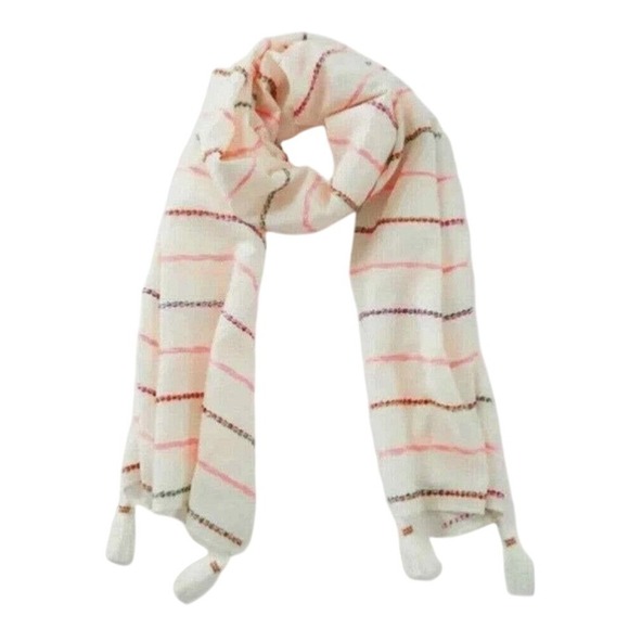 J. Jill Accessories - J. Jill Scarf One Size Cream Multi Striped Tassel Trim Bohemian Lightweight NWT